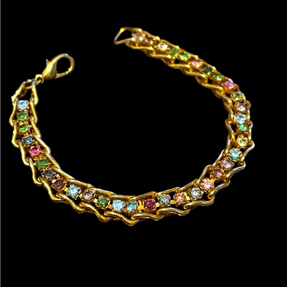 2/$30 Vintage Herringbone Link Bracelet & Gemstones 7” - Picture 6 of 12